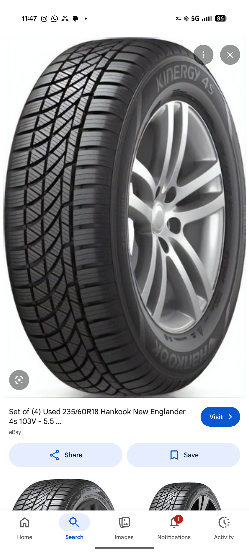 4 Tires/w Alignment 225/60/18 Hankook New Englanders
